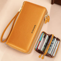 GERUOLA Genuine Leather Wallet with Wrist Strap - Anti-Theft RFID Blocking, Zippered Coin Pocket, Credit Card Slots & ID Holder