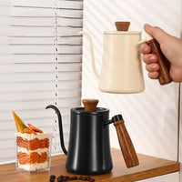 Portable Stainless Drip Jug Coffee Kettle With Thermometer 500 ML Goose Neck Kettle Camping Coffee Pot Wooden Handle Tea Pot