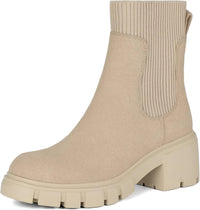 Women's Chelsea Boots Fashion Slip on Platform Ankle Boots Lug Sole Chunky Booties