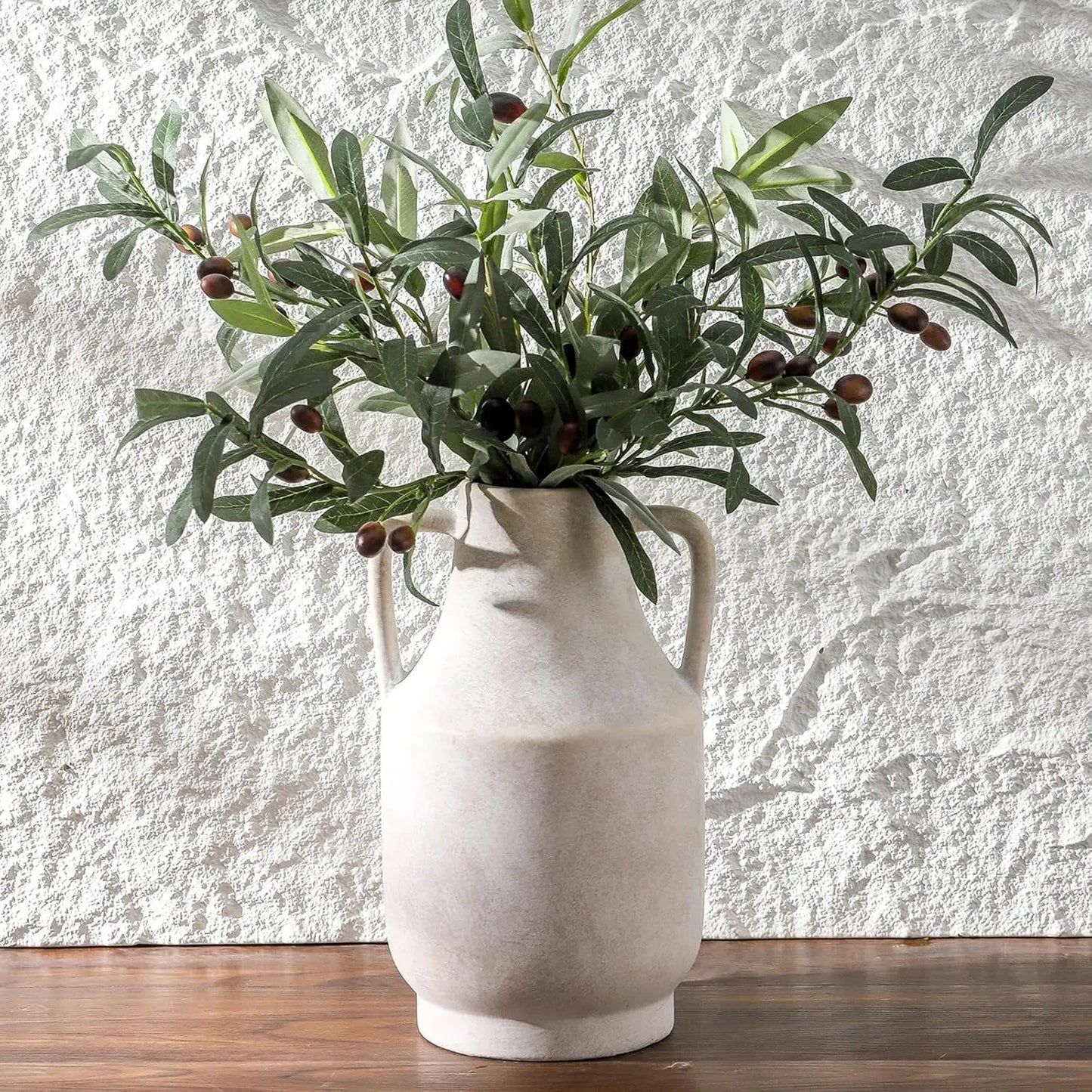 11 Inch Large Ceramic Terracotta Vase with Handles Farmhouse Rustic Style for Home Living Room Table Centerpiece Decor