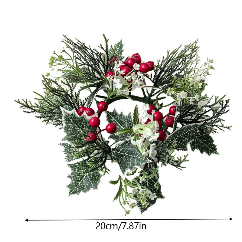 European Candlestick Wreath Artificial Plant Cherry Pinecone Garland Candle Holder Christmas Decoration Table Wedding Home Decor