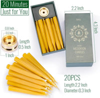 20-Minute Dripless Beeswax Candles, Set of 20 with Brass Holders for Meditation and Relaxation