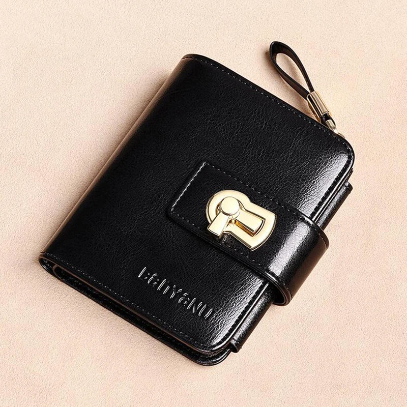 Fashion Women's Wallet Small Zipper Card Holder Coin Bag Large Capacity Cowhide Genuine Leather Purse for Girls Birthday Gifts