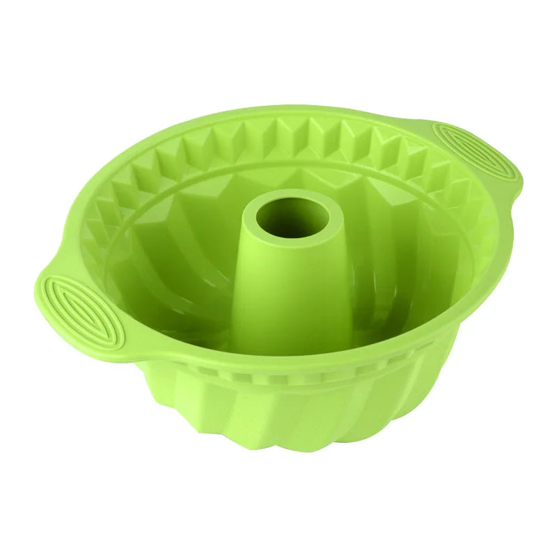 LMETJMA 9.5 Inch Silicone Fluted Pans Non-stickFluted Cake Pan with Sturdy Handle Kitchen Bundt Cake Baking Molds JT366