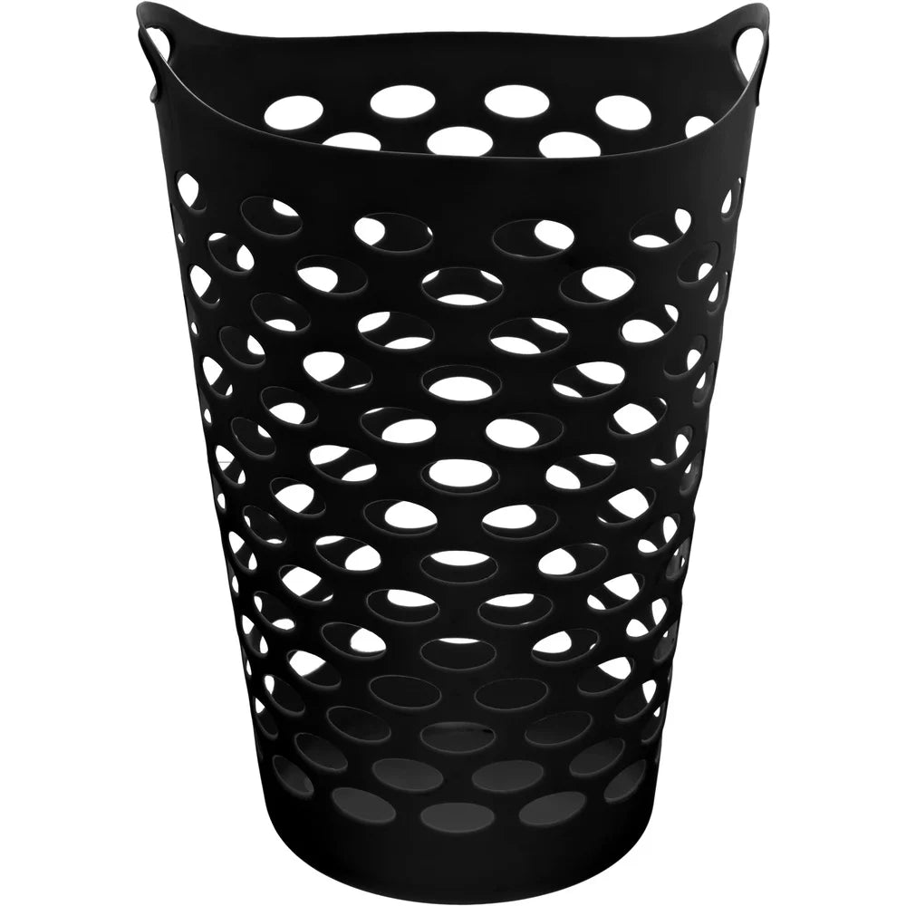 2 Pack Flexible Laundry Hamper with Carrying Handles Round Shape Durable Plastic Organizers Clothes Storage Ventilated Design