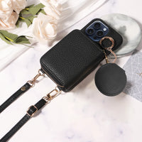 PU Leather Wallet Phone Case For iPhone 16promax 16e 15 14 13 12 11promax plus 7 8 XS XR Crossbody Strap with Card Slots Cover