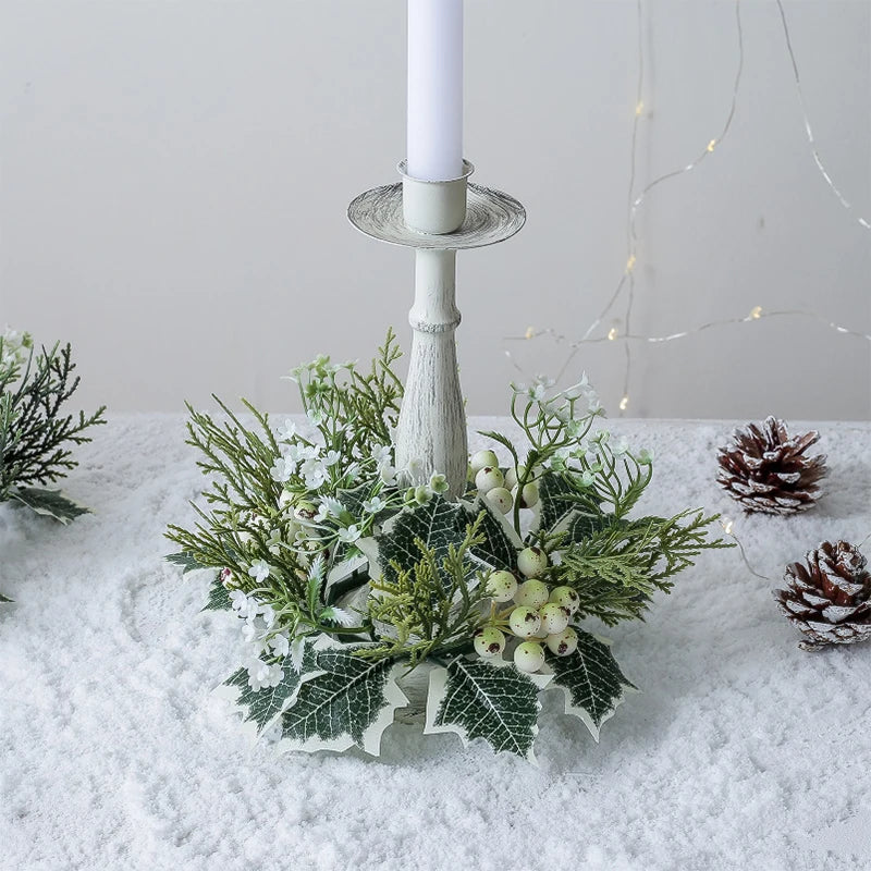 European Candlestick Wreath Artificial Plant Cherry Pinecone Garland Candle Holder Christmas Decoration Table Wedding Home Decor