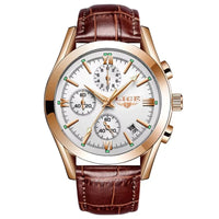 LIGE Fashion Mens Watches Top Brand Luxury Military Quartz Watch Premium Leather Waterproof Sport Chronograph Watch for Man+Box