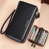 GERUOLA Genuine Leather Wallet with Wrist Strap - Anti-Theft RFID Blocking, Zippered Coin Pocket, Credit Card Slots & ID Holder