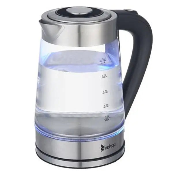 2.5L 1200W 110V Electric Kettle with Blue Glass LED Light - Fast Boil for Coffee, Tea, Stainless Steel Kitchen Appliance