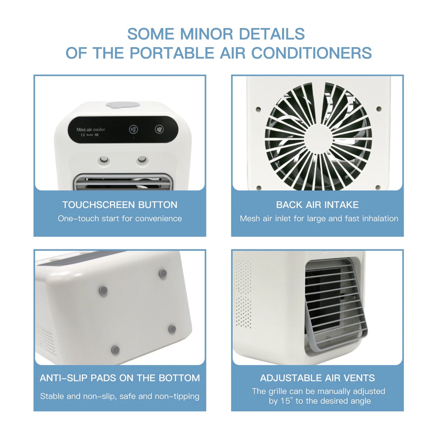 Portable USB Mini Air Conditioner Fan with 2 Speeds, Touch Control & Mist Spray for Office & Dorm, Fast 3-Second Cooling