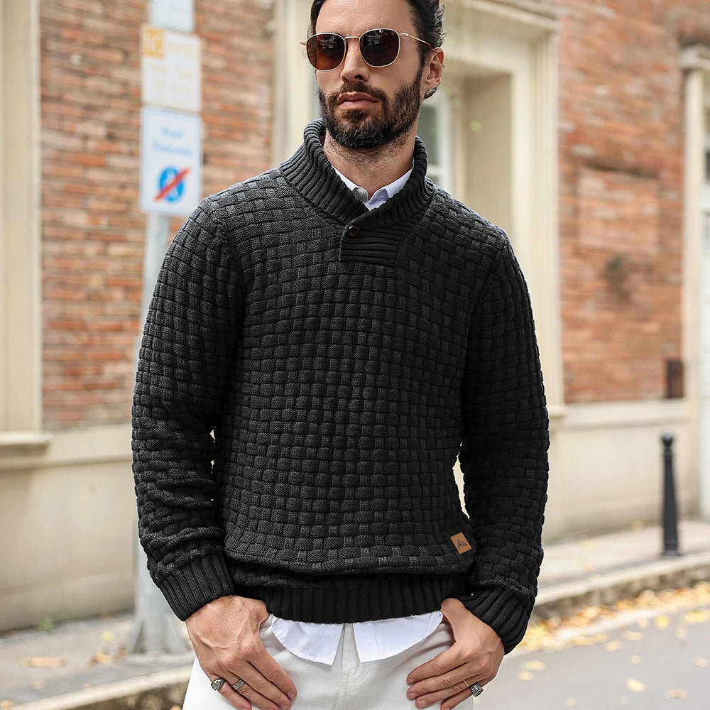 Men’s Knitted Sweater Casual Crew Neck Warm Long Sleeve Comfortable Pullover Textured Ribbed Edge High Quality Top US Size