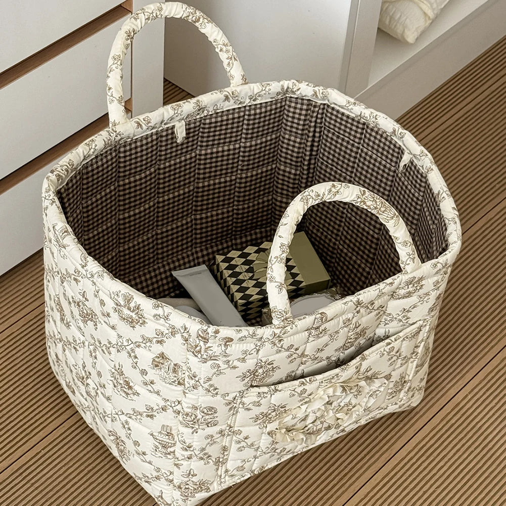 Laundry Storage Baskets Fabric Pastoral Debris Organizing Bag with Handle Washable Clothes Hamper for Office Home Bedroom Clothe