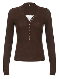 Women Button Front Knit Tops Long Sleeve Lace Patchwork Slim Fit Sweater Fall Fairy Grunge Gothic Y2K Clothes