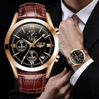 LIGE Fashion Mens Watches Top Brand Luxury Military Quartz Watch Premium Leather Waterproof Sport Chronograph Watch for Man+Box