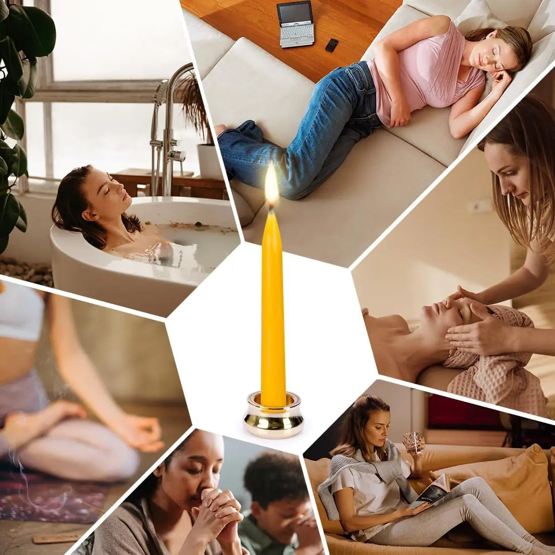 20-Minute Dripless Beeswax Candles, Set of 20 with Brass Holders for Meditation and Relaxation
