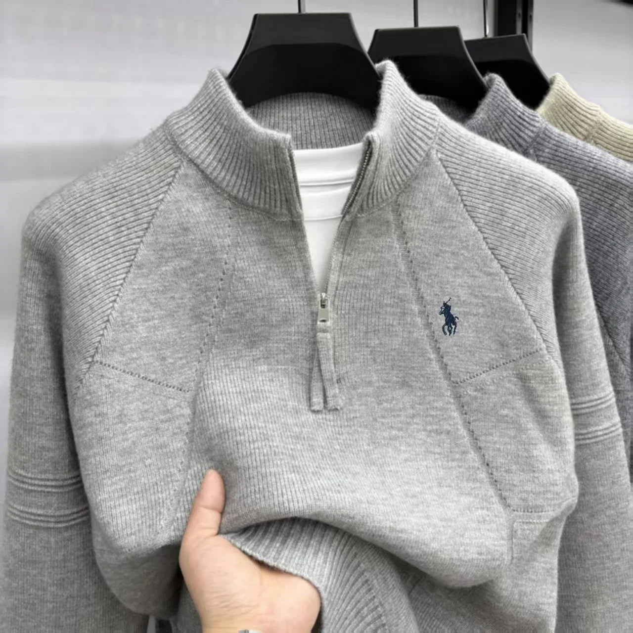 Luxury High-end Embroidery Half Zip Men's High Neck Sweater Fried Dough Twists Pattern Wool Knitting Men's Casual Wear