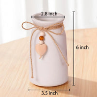 6" White Ceramic Vase with Jute Rope & Heart Charm – Boho Farmhouse Decor Flower Vase