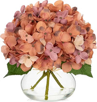 Silk Hydrangea Artificial Flowers in Glass Vase with Faux Water - Home Bathroom Office Table & Shelf Centerpiece Decorations