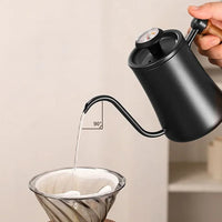 Portable Stainless Drip Jug Coffee Kettle With Thermometer 500 ML Goose Neck Kettle Camping Coffee Pot Wooden Handle Tea Pot