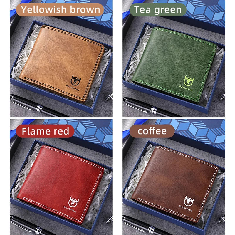 BULLCAPTAN Genuine Leather Men's Wallet RFID Function Fashion Men's Card Clip Wallet Latest Gift Box Men's Business Wallet QB032