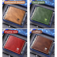 BULLCAPTAN Genuine Leather Men's Wallet RFID Function Fashion Men's Card Clip Wallet Latest Gift Box Men's Business Wallet QB032