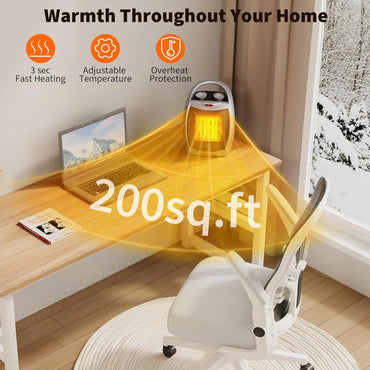 Portable Ceramic Heater & Fan 1500W/750W Thermostat Safe Quiet Heating&Cooling for Rooms up to 200Sq Ft for Office Desk Bedroom