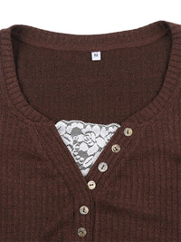 Women Button Front Knit Tops Long Sleeve Lace Patchwork Slim Fit Sweater Fall Fairy Grunge Gothic Y2K Clothes
