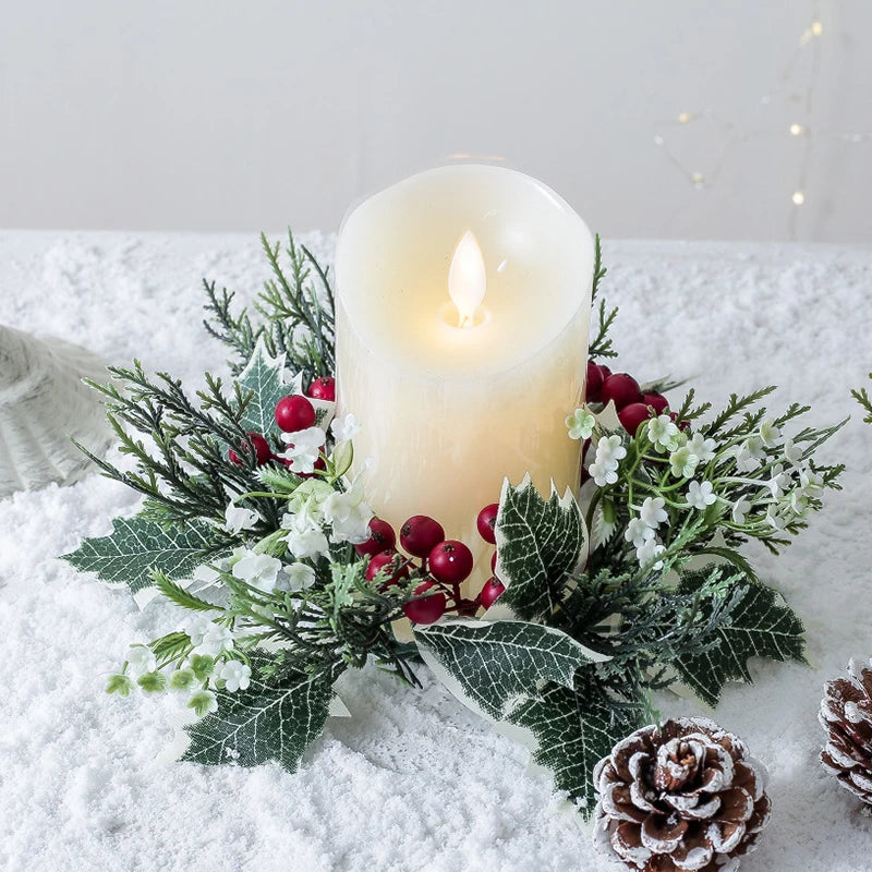 European Candlestick Wreath Artificial Plant Cherry Pinecone Garland Candle Holder Christmas Decoration Table Wedding Home Decor