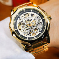 Business Luxury Skeleton Automatic Mechanical Watch for Men Luminous Hands Stainless Steel Strap Fashion Mens Watches WINNER New