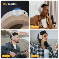 Siindoo JH-923 Wireless Headphones Over Ear,Foldable Bluetooth Headsets,3EQ Sound Modes, Hi-Res Audio with Mic Deep Bass Khaki