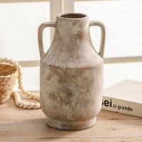 11 Inch Large Ceramic Terracotta Vase with Handles Farmhouse Rustic Style for Home Living Room Table Centerpiece Decor