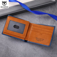 BULLCAPTAN Genuine Leather Men's Wallet RFID Function Fashion Men's Card Clip Wallet Latest Gift Box Men's Business Wallet QB032