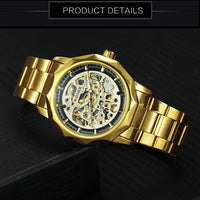 Business Luxury Skeleton Automatic Mechanical Watch for Men Luminous Hands Stainless Steel Strap Fashion Mens Watches WINNER New