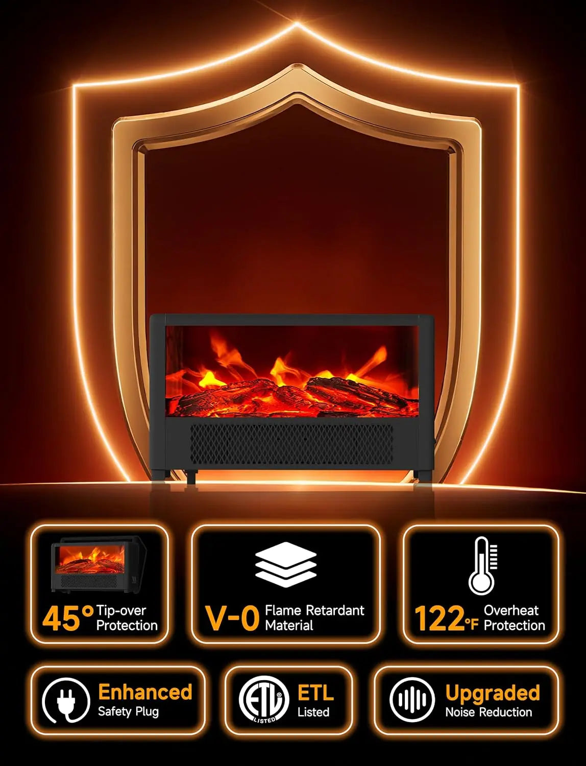 Portable Mini Electric Heater with Realistic Flame Effect, 600W, Fast Heating for Office, Bedroom, Black