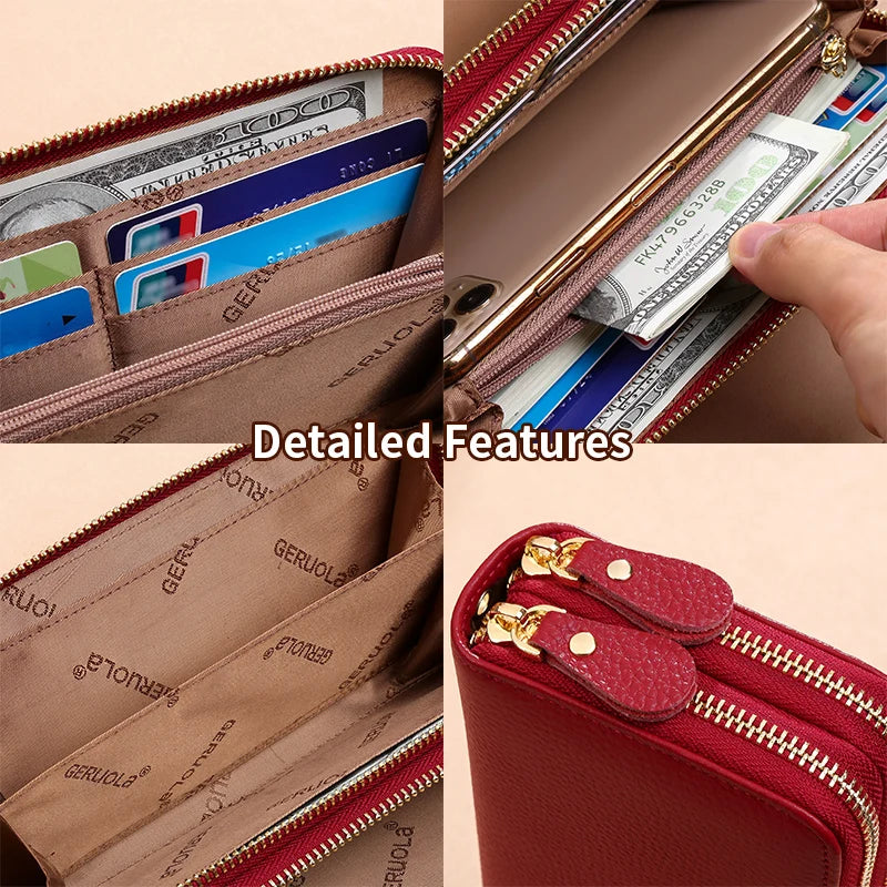 GERUOLA Genuine Leather Wallet with Wrist Strap - Anti-Theft RFID Blocking, Zippered Coin Pocket, Credit Card Slots & ID Holder
