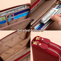 GERUOLA Genuine Leather Wallet with Wrist Strap - Anti-Theft RFID Blocking, Zippered Coin Pocket, Credit Card Slots & ID Holder