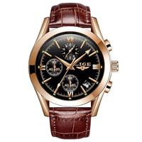 LIGE Fashion Mens Watches Top Brand Luxury Military Quartz Watch Premium Leather Waterproof Sport Chronograph Watch for Man+Box