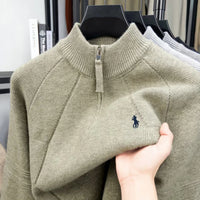 Luxury High-end Embroidery Half Zip Men's High Neck Sweater Fried Dough Twists Pattern Wool Knitting Men's Casual Wear