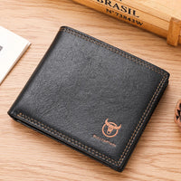 BULLCAPTAN Genuine Leather Men's Wallet RFID Function Fashion Men's Card Clip Wallet Latest Gift Box Men's Business Wallet QB032