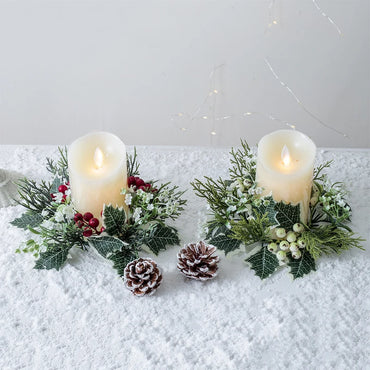 European Candlestick Wreath Artificial Plant Cherry Pinecone Garland Candle Holder Christmas Decoration Table Wedding Home Decor