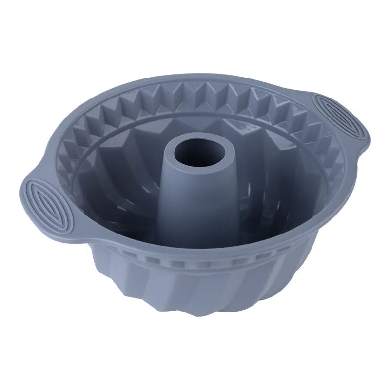 LMETJMA 9.5 Inch Silicone Fluted Pans Non-stickFluted Cake Pan with Sturdy Handle Kitchen Bundt Cake Baking Molds JT366