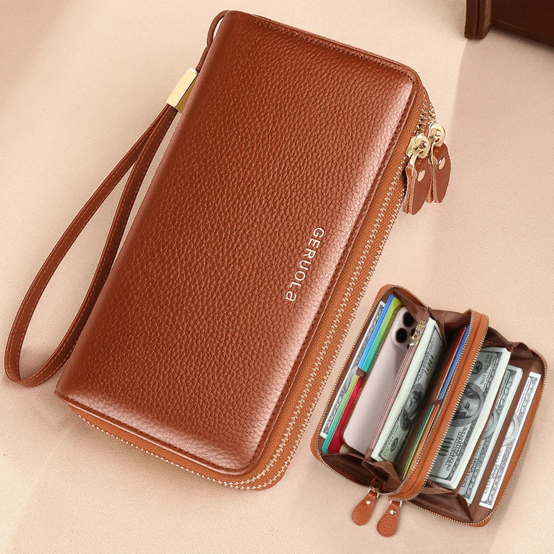 GERUOLA Genuine Leather Wallet with Wrist Strap - Anti-Theft RFID Blocking, Zippered Coin Pocket, Credit Card Slots & ID Holder