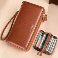 GERUOLA Genuine Leather Wallet with Wrist Strap - Anti-Theft RFID Blocking, Zippered Coin Pocket, Credit Card Slots & ID Holder