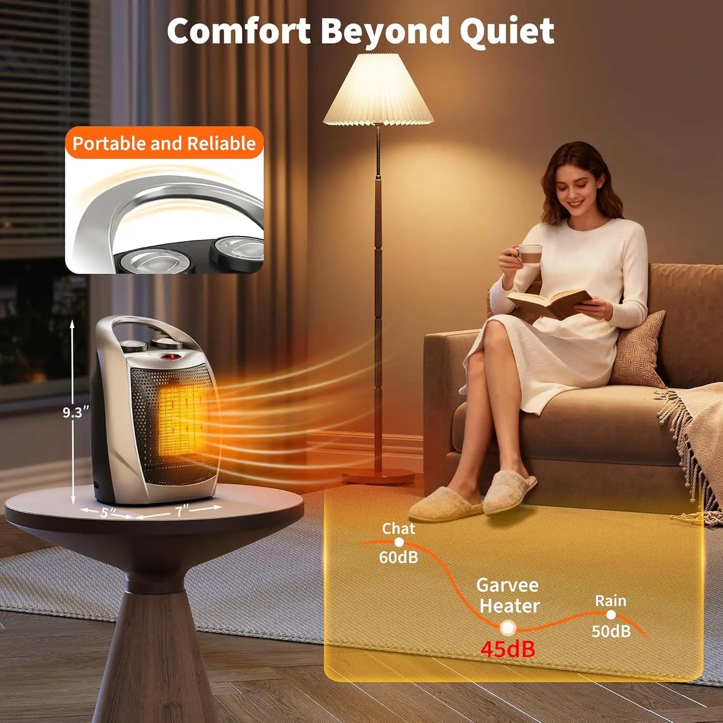 Portable Ceramic Heater & Fan 1500W/750W Thermostat Safe Quiet Heating&Cooling for Rooms up to 200Sq Ft for Office Desk Bedroom