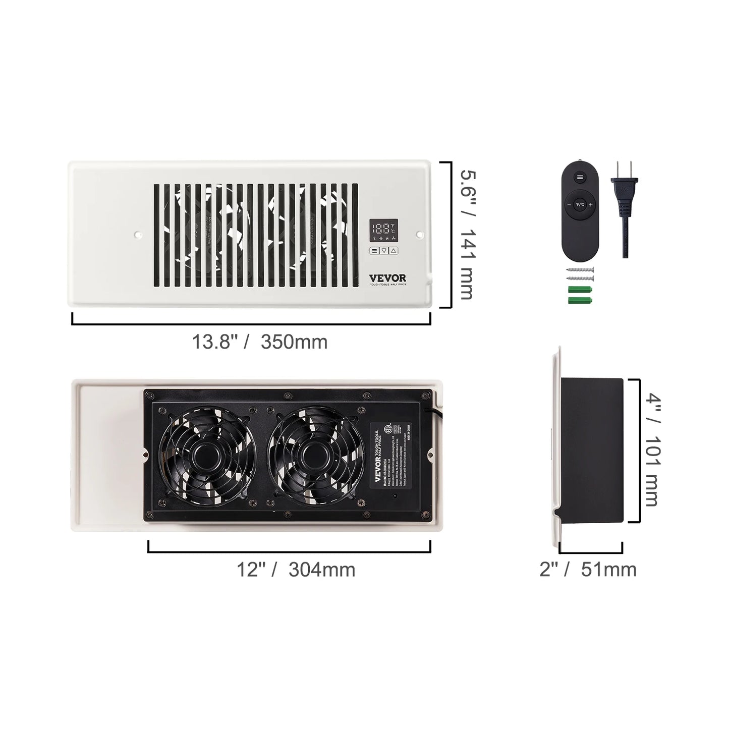 SucceBuy Booster Fan 4x12in Duct Fan 100CFM 10 Adjustable Speeds with LCD Smart Controller for Wall and Floor