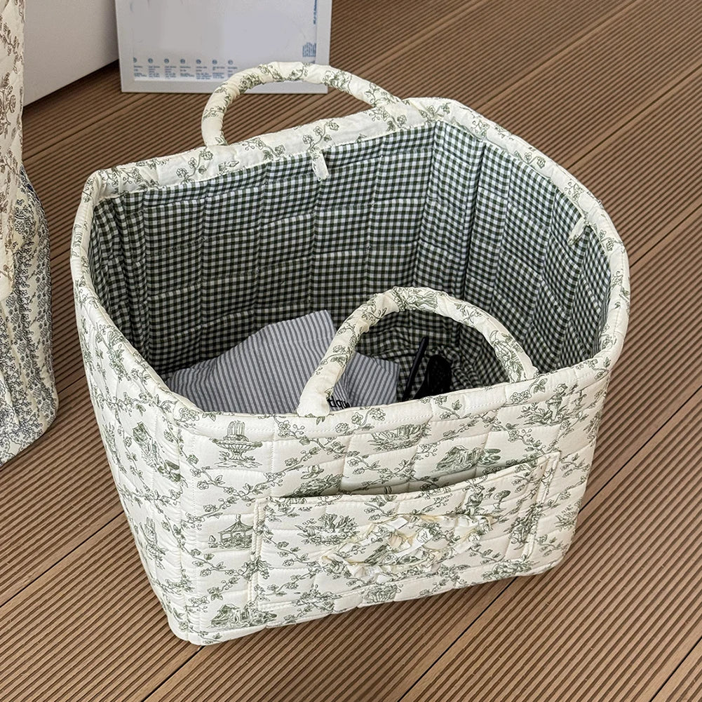 Laundry Storage Baskets Fabric Pastoral Debris Organizing Bag with Handle Washable Clothes Hamper for Office Home Bedroom Clothe