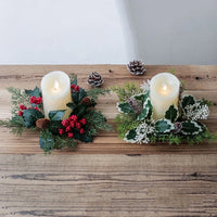 European Candlestick Wreath Artificial Plant Cherry Pinecone Garland Candle Holder Christmas Decoration Table Wedding Home Decor