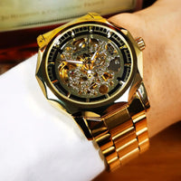 Business Luxury Skeleton Automatic Mechanical Watch for Men Luminous Hands Stainless Steel Strap Fashion Mens Watches WINNER New