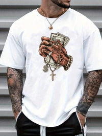 Men T-shirt Fashion man clothes Men's Casual Summer Cross Finger Gesture Print Short Sleeve Unisex Printe Breathable COTTON